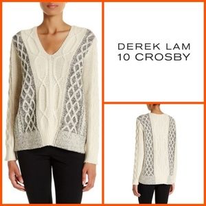 Derek Lam V-neck Pullover Oversized Wool Sweater Cream Small